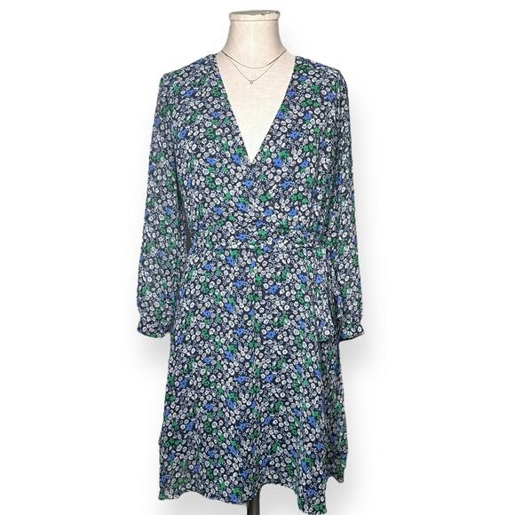 BANANA REPUBLIC Floral Faux Wrap Chic Dress Tie Front Sheer 3/4 Sleeve A-Line 4 - Picture 2 of 13